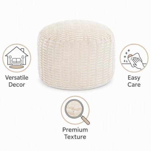 Beige Round Ottoman Cover 20x20x12 Microfiber Faux Fur No Filler - Customizable