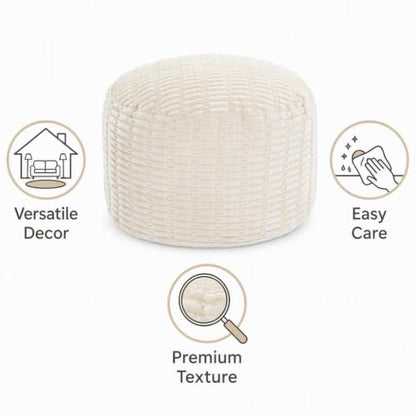 Beige Round Ottoman Cover 20x20x12 Microfiber Faux Fur No Filler - Customizable