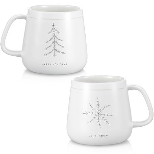Classic Snowflake White Christmas Tree Mug Set - 2 Ceramic Holiday Cups