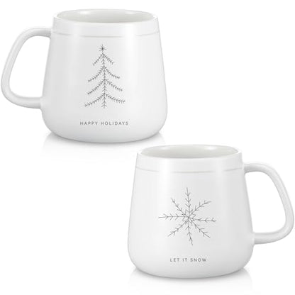 Classic Snowflake White Christmas Tree Mug Set - 2 Ceramic Holiday Cups