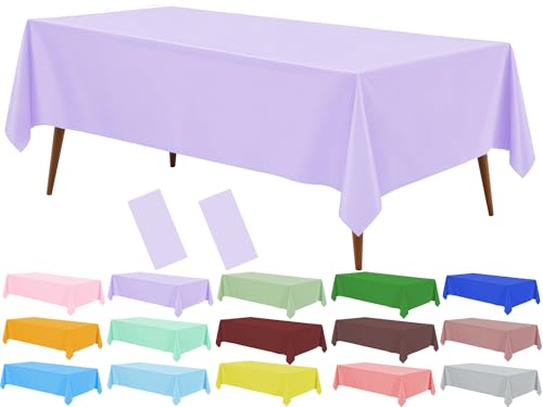 Light Purple Plastic Tablecloth 2 Pack 54 x 108 Inch Disposable Waterproof Cover