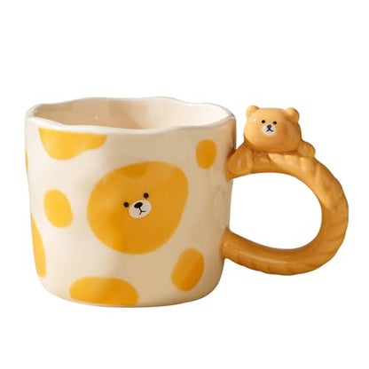 Cute 3D Cartoon Bear Ceramic Mug 11oz - Handmade Animal Coffee Cup Gift