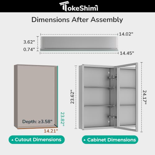 14x24 Inch Double-Sided Medicine Cabinet with Mirror and 110° Hinge - Light Aluminum Frame