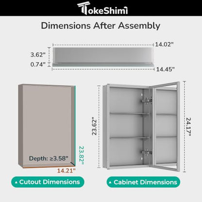 14x24 Inch Double-Sided Medicine Cabinet with Mirror and 110° Hinge - Light Aluminum Frame
