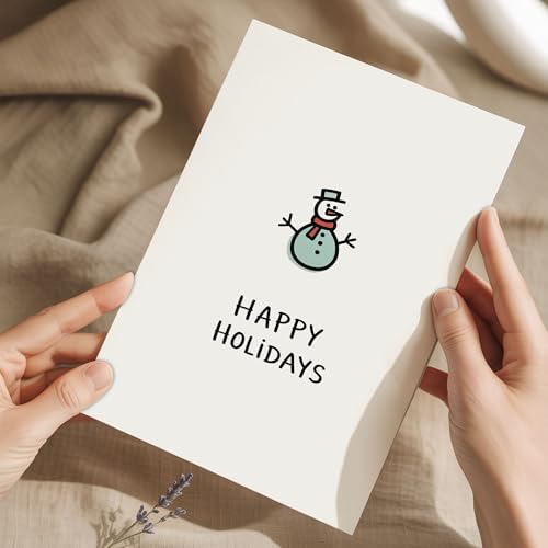 Minimalist Snowman Christmas Card - Holiday Greeting Card with Red Scarf - 6 Pack