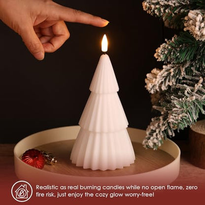 Flameless Christmas Tree Candles with Remote (Set of 2) - White, Pink, Green, Red - 2 AAA/3 AAA Battery Operated