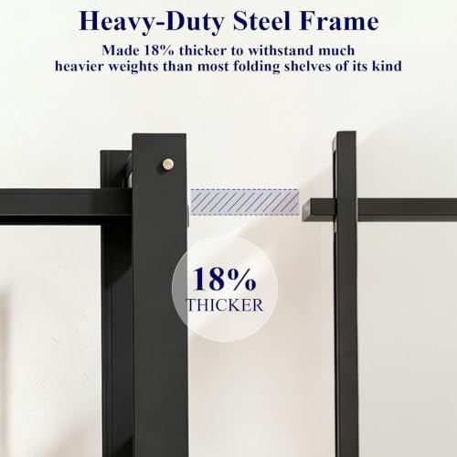 Black 18% Thickened 5-Tier Foldable Storage Shelves with Wheels - Heavy Duty Metal Organizer
