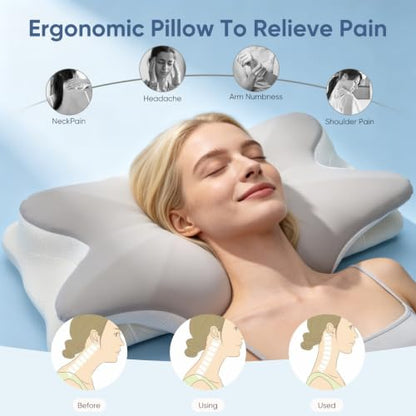 Cooling Cervical Pillow for Neck Pain Relief, Memory Foam Support for Side, Back & Stomach Sleepers