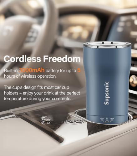 Supsonic 16oz Temperature Control Mug - Navy Rechargeable Heated Coffee Cup