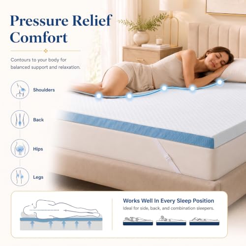 Blue King Size Gel Memory Foam Mattress Topper - 3 Inch Cooling Removable Cover