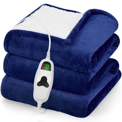 Electric Heated Blanket Throw 50x60 Inches with 10 Heat Levels, Auto-Off Fleece Sherpa