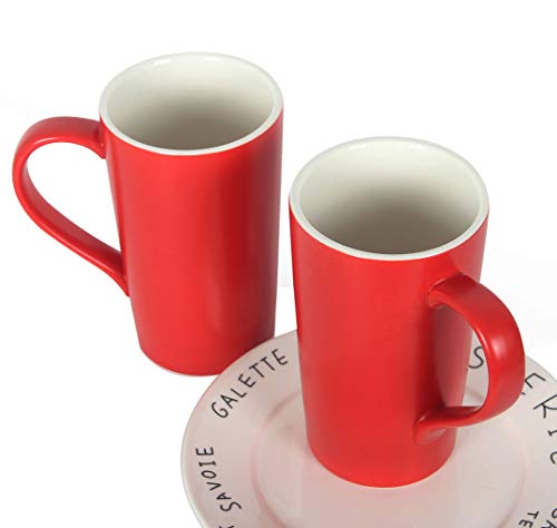20 oz Large Coffee Mug Set with Handle - Red, Tall Ceramic Cups for Dad Men, Set of 2