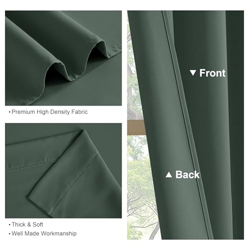 PONY DANCE Blackout Curtains for Bedroom 96 inches Long 2 Panels Set, Thermal Insulated Rod Pocket Black Out Window Drapes, Noise Reducing Window Treatment for Living Room(W52 x L96 inch, Sage Green)