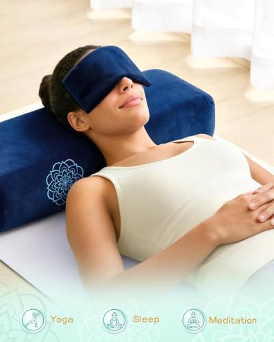Dusty Blue 3-in-1 Yoga Bolster Pillow Set with Velvet Cushion, Eye Pillow & Carry Bag