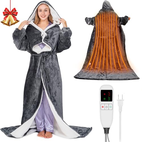 Dark Gray Wearable Heated Blanket with Removable Foot Pocket - 50x80 inches, 9 Temp Settings
