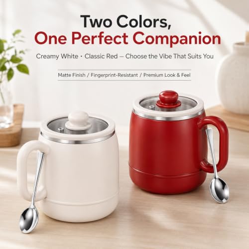 Beige 6-in-1 Portable Electric Stewing Cup with Filter, 27 Oz