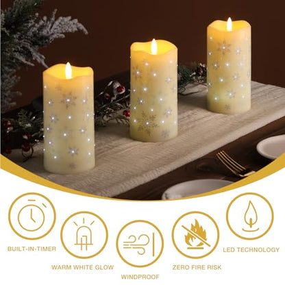 Snowflakes Fiber Optic Christmas Flameless Candles with Remote Control