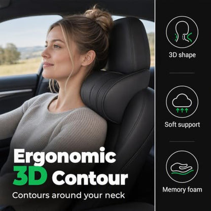 Black Memory Foam Car Headrest Neck Pillow - Universal Support