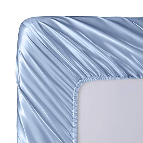 Mulberry Silk Fitted Sheet King Light Blue 7-9 Inch Deep Pocket Luxury Bedding