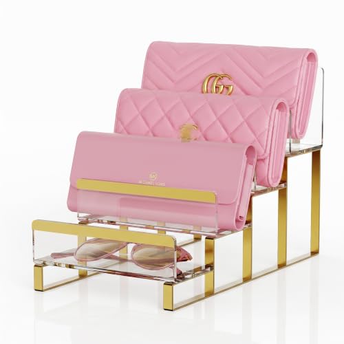 Gold 4-Tier Wallet Display Stand Acrylic & Metal Organizer - TipsyTree