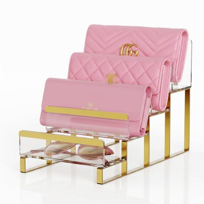 Gold 4-Tier Wallet Display Stand Acrylic & Metal Organizer - TipsyTree