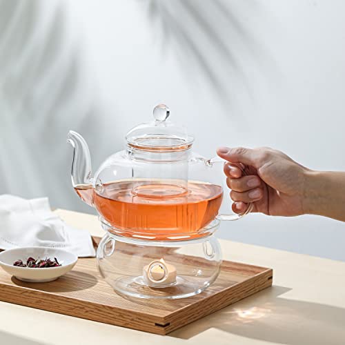 CnGlass Universal Glass Teapot Warmer,Handcrafted with Heat Proof & Lead-Free Glass Tealight Warmer 5.3 in/13.5cm Diameter (Candle not Included)