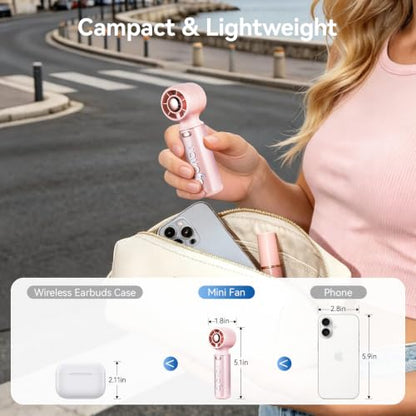 Mini Handheld Fan Pink 2000mAh USB Rechargeable 3-Speed Personal Cooling Fan for Outdoor Travel & Makeup - Light & Compact