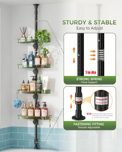 Bathroom Shower Caddy Tension Pole Organizer Green-Black Variation