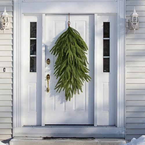 2 Pcs 25-Inch Realistic Norfolk Pine Swag for Front Door - Holiday & Decor