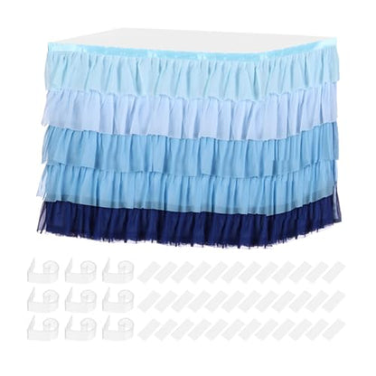 Blue 14ft Ruffle Table Skirt for Wedding Birthday Party Decorations - Rectangular 168x30 Inches
