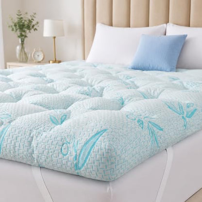 Blue 5 Inch Mattress Topper Twin Size - 2100 GSM Pillow Top Comfort