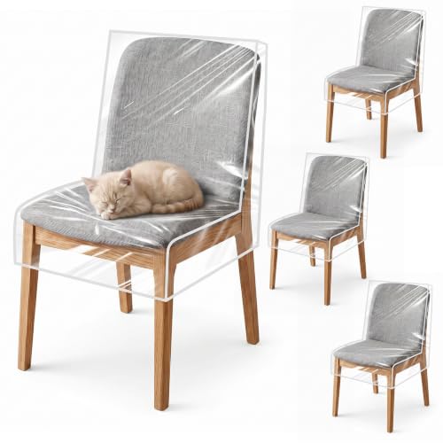 4-Pack Clear Plastic Dining Chair Covers Waterproof Seat Protectors