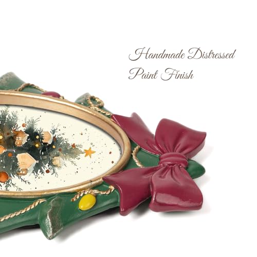 Vintage Christmas Tree Photo Frame with Bow and Light String - Green Tree Variation