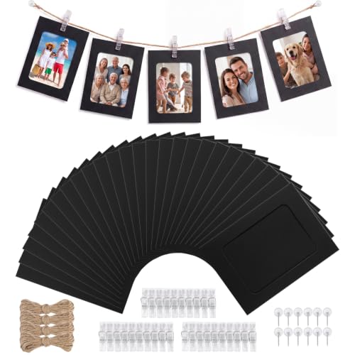 35 Pack Black Paper Photo Frames 4x6 with Clips, String & Nails