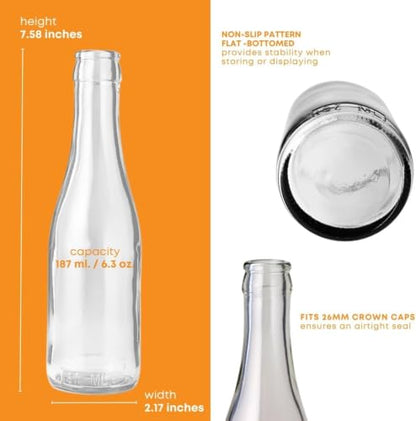 96 Pack 187ml Clear Champagne Bottles - Empty Glass Wine Flasks