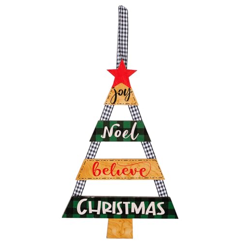 Wooden Christmas Ornaments for Tree Decoration Joy Noel Believe Sign - Green