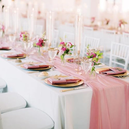 Dusty Rose Chiffon Table Runner Set - 10 Pieces 27x120 Inches Rustic Wedding Decor
