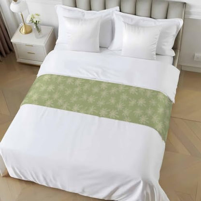 Sage Green Bed Runner for Queen Size Bed - 83x20 Inch Tropical Coconut Trees Decorative Throw
