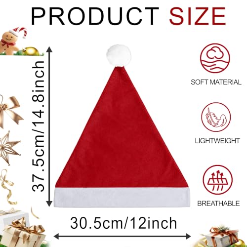 Christmas Santa Hats with White Trim and Pom Pom - Unisex Holiday Costume, 24 pcs