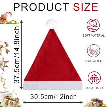 Christmas Santa Hats with White Trim and Pom Pom - Unisex Holiday Costume, 24 pcs