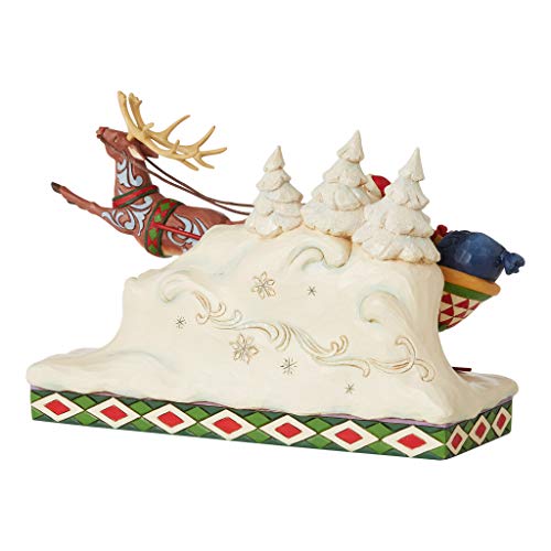 Santa Sleigh with Reindeer Figurine - 7 Inch Holiday Decor, Multicolor