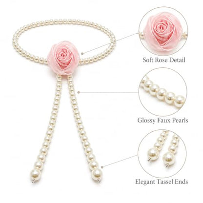 Faux Pearl Curtain Tieback with Satin Rose and Graduated Beads - Pack of 2