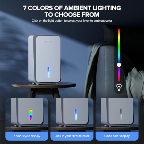 White 1000 sq ft Dehumidifier for Home & Basement with Aromatherapy, Auto Shut Off & 7 LED Colors