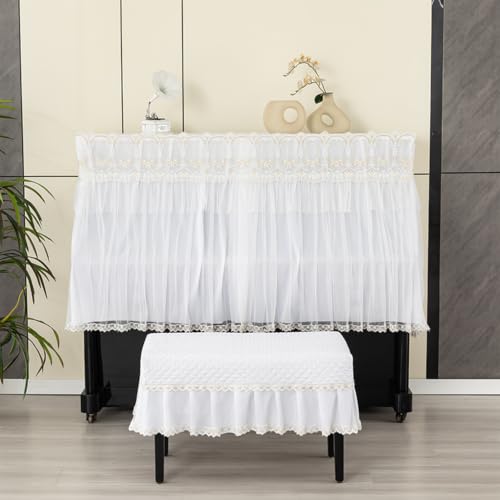 Boho Lace Piano Bench Cover - White, 29.9 x 14.2 inches, Rectangle Slipcover