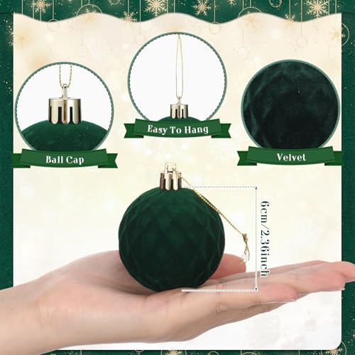 32 Pcs Velvet Christmas Ball Ornaments Bulk for Tree Dark Green - PullCrease