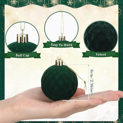 32 Pcs Velvet Christmas Ball Ornaments Bulk for Tree Dark Green - PullCrease