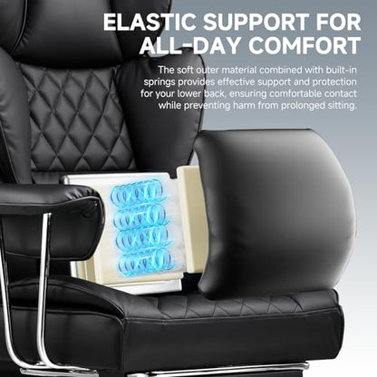 Gaming Office Chair with Pocket Spring Lumbar Support Dblack - Ergonomic Wide PU Leather Seat