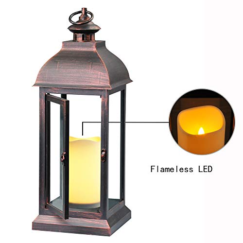 15-Inch Flameless LED Lantern with Timer & Candle for Indoor Outdoor Decor