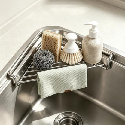Stainless Steel Corner Sink Shelf - Triangular Drying Rack for Kitchen, Space-Saving Organizer with Drainage & Raised Sides - Variation 2