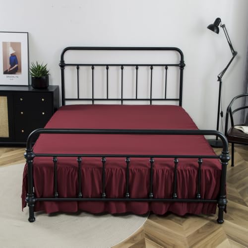 King Size Ruffled Bed Skirt with Split Corner - 14 Inch Drop, Wine Red